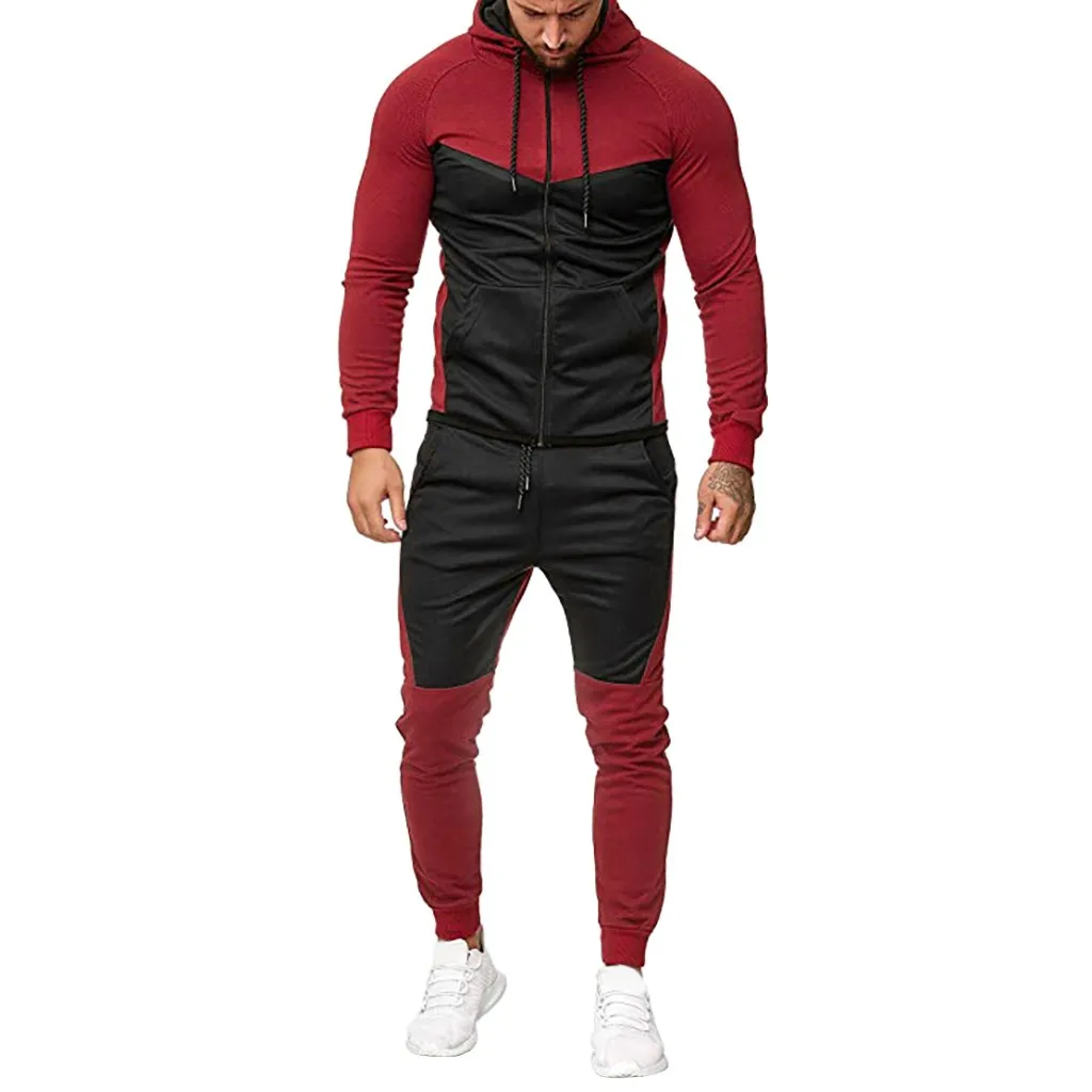 Men's Sportswear Tracksuits Men clothes Sets handsome slim patchwork Sweatshirt+Pants Sport Suit Men Clothing Set gym L30923