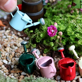 

FairyCome 6 Colors Fairy Watering Can 2-Handle Watering Pot Miniature Gardening Tools Fairy Garden Accessories Red Green Silver