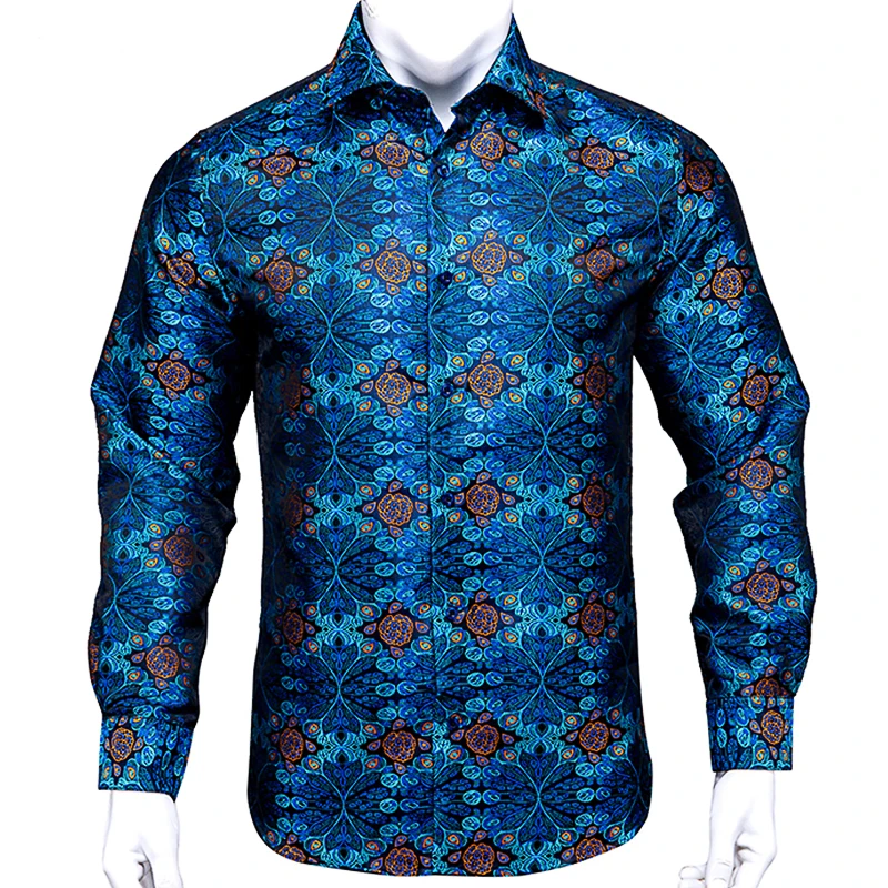 Hitie Silk Navy Long Sleeve Casual Shirts For Men Blue Paisley Men's