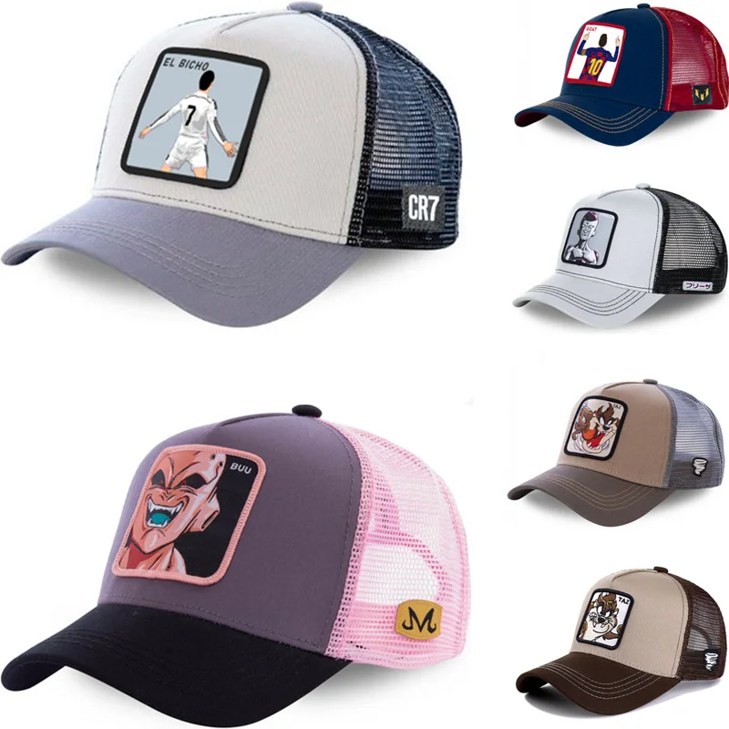 

High Quality Football Stars Dragon Ball Cartoon Anime Snapback Baseball Cap Men Women Hip Hop Dad Mesh Trucker