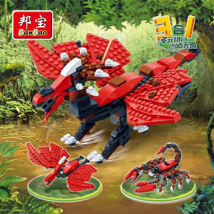 

1-Piece BanBao 6855 Animal Three-in-One Building Blocks Horse Scorpion Pterosaur GIRL'S Assembled Toys 5-7-12-Year-Old
