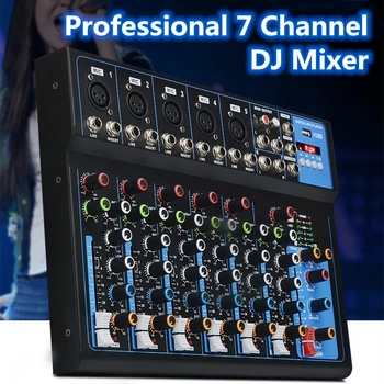 

LEORY 7 Channel Mixer Professional DJ Audio Controller Digital Sound Mixing Equalizing Recording Console Bluetooth USB Support