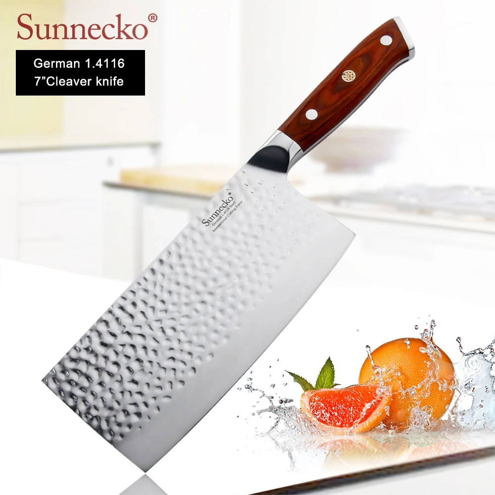 7 inch Cleaver Knife Sunnecko профессиональный нож шеф-повара, немецкие 1,4116 стальные лезвия, кухонные ножи, острый нож Santoku, универсальный нож с ручкой из розового дерева - Цвет: 7 inch Cleaver Knife