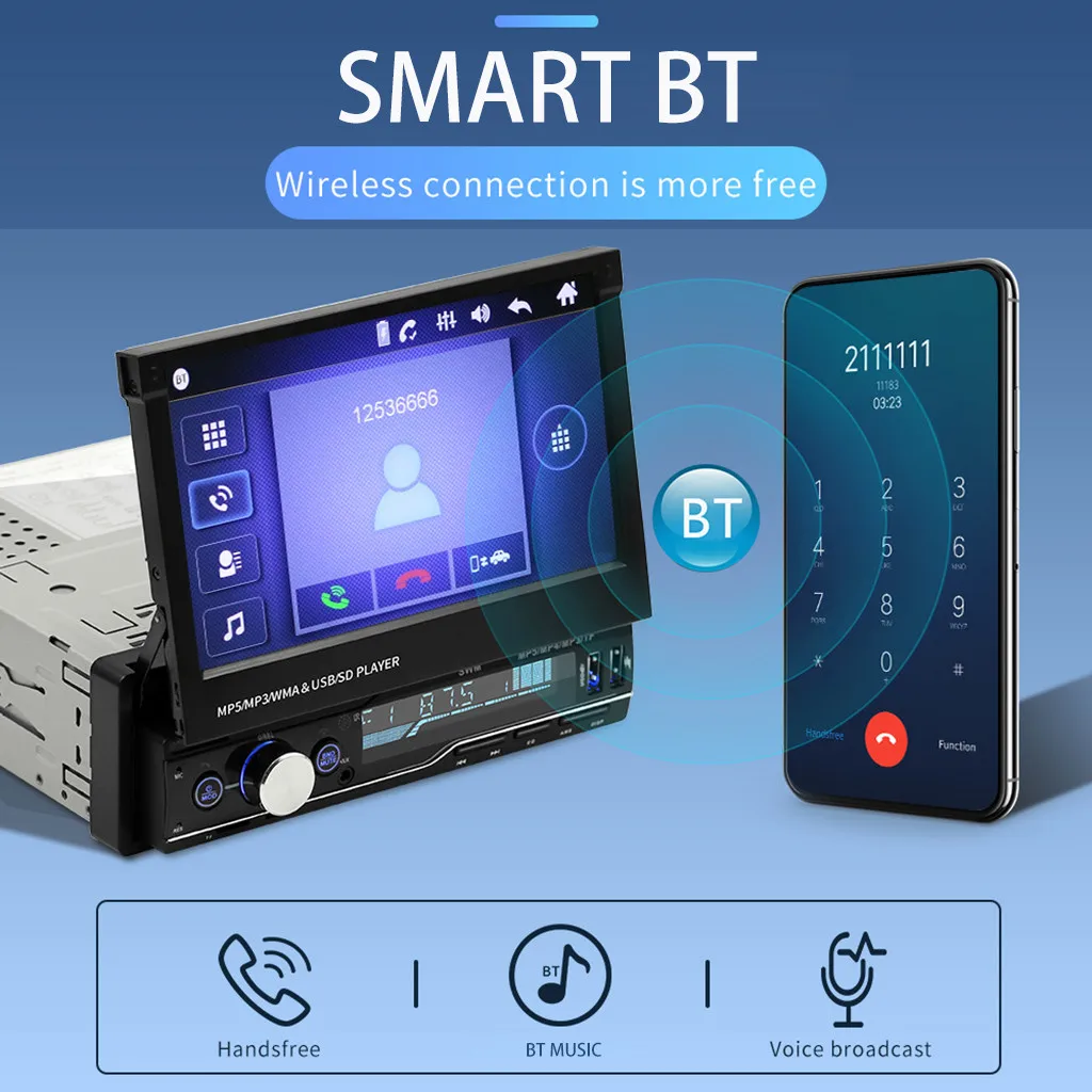 

T100 7 Inch Telescopic Car MP5 Card Machine Car MP4 Player BT Call Reversing Image With MP3 FM