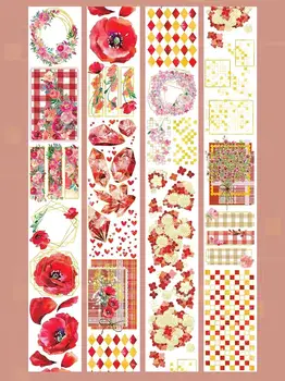 

Big Size Red Flower Bullet Journal Clear PET Tape for Card Making DIY Scrapbooking Label Stickers