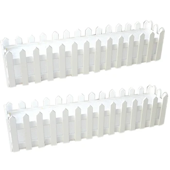 

2PCS Artificial Flower Arrangement Wooden Flower Pot Succulent Gardening Plant Small Flower Pot White Wooden Fence