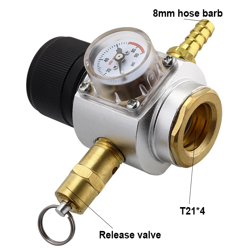 Ichiias Gas Regulator for Sodastream Soda Water 0-90PSI Pressure Gauge 5/16in Gas Line T21x4 Thread Compact CO2 Gas Regulator Ichiias Gas Regulator for Sodastream Soda Water 0-90PSI Pressure Gauge 5/16in Gas Line T21x4 Thread Compact CO2 Gas Regulator