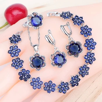 

Women Bridal Jewelry Sets 925 Sterling Silver Zirconia Jewellery Wedding Costume Earrings Rings Pendant Bracelets Necklace Set