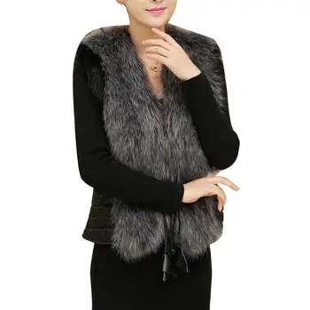 

Fashion Women Winter Sleeveless Faux Fur Gilet Vest Waist Belt Warm Waistcoat Ladies solid color vest with plush vest