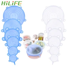 HILIFE 6 шт., силиконовые Эластичные крышки, пищевая пленка, сохраняющая свежесть, сковорода, кастрюля, крышка для кастрюли, многоразовые кухонные аксессуары