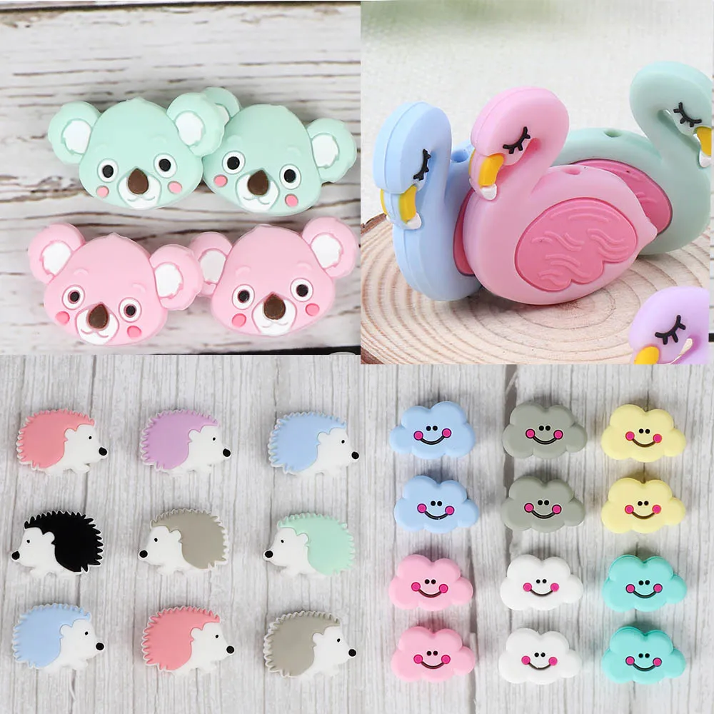 

50pc Carton Animal Rodent Baby Teether Beads Carton Silicone Teething Toys Accessories Pacifier Chain Mini Bead