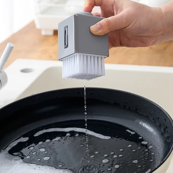 

Silicone Square Pressure Automatic Liquid Detergent Pot Brush Artifact Kitchen Cleaning Dish Brush Gray