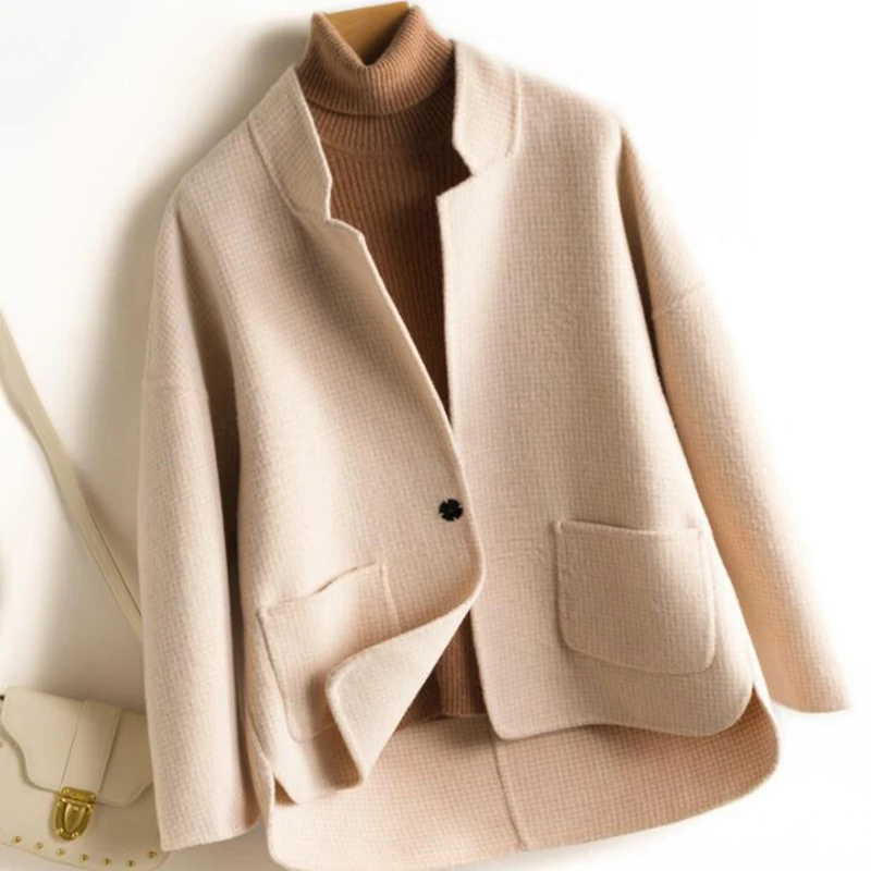 

2019 Autumn Winter Fashion Short 100% Wool Cashmere Women's Coats Double Side Wool Coat Female Casaco Feminino