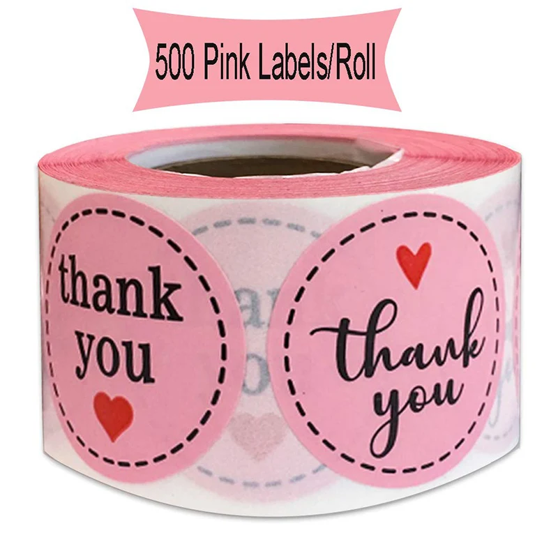 

500pcs/Each roll 3.8cm DIY Handmade wtih Love Red Heart Thank you Round Scrapbooking Paper Labels Seal Sticker (Pink)