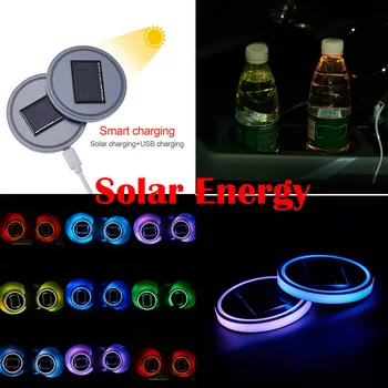 

Car LED Coasters Solar Water Coasters Colorful Car Lamp DJ Music Sound Control LED Flashing For Car Interior Projection