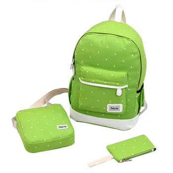 

2020 Travel Backpack Unisex Canvas Student Shoulder Bag 1 Set ( 3 PCs ) School Bag Wave Point Water-proof