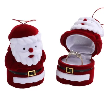 

2020 Cutie Santa Claus Ring Earring Ear Stud Corduroy Earbob Box Red Case Container Holder Jewelry Box Christmas Gift Box