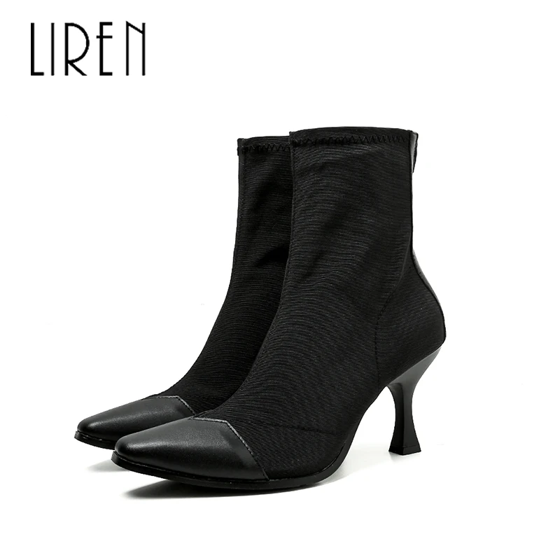 

Liren 2019 Microfiber Winter Women Fashion Pointed Toe Ankle Slip-on Boots Sexy Lady Ankle Boots Pointed Wrapped Toe Boots