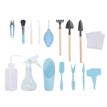 

16 Pieces Succulent Plants Tools, Mini Garden Tools Set Transplanting Tool Miniature Blue