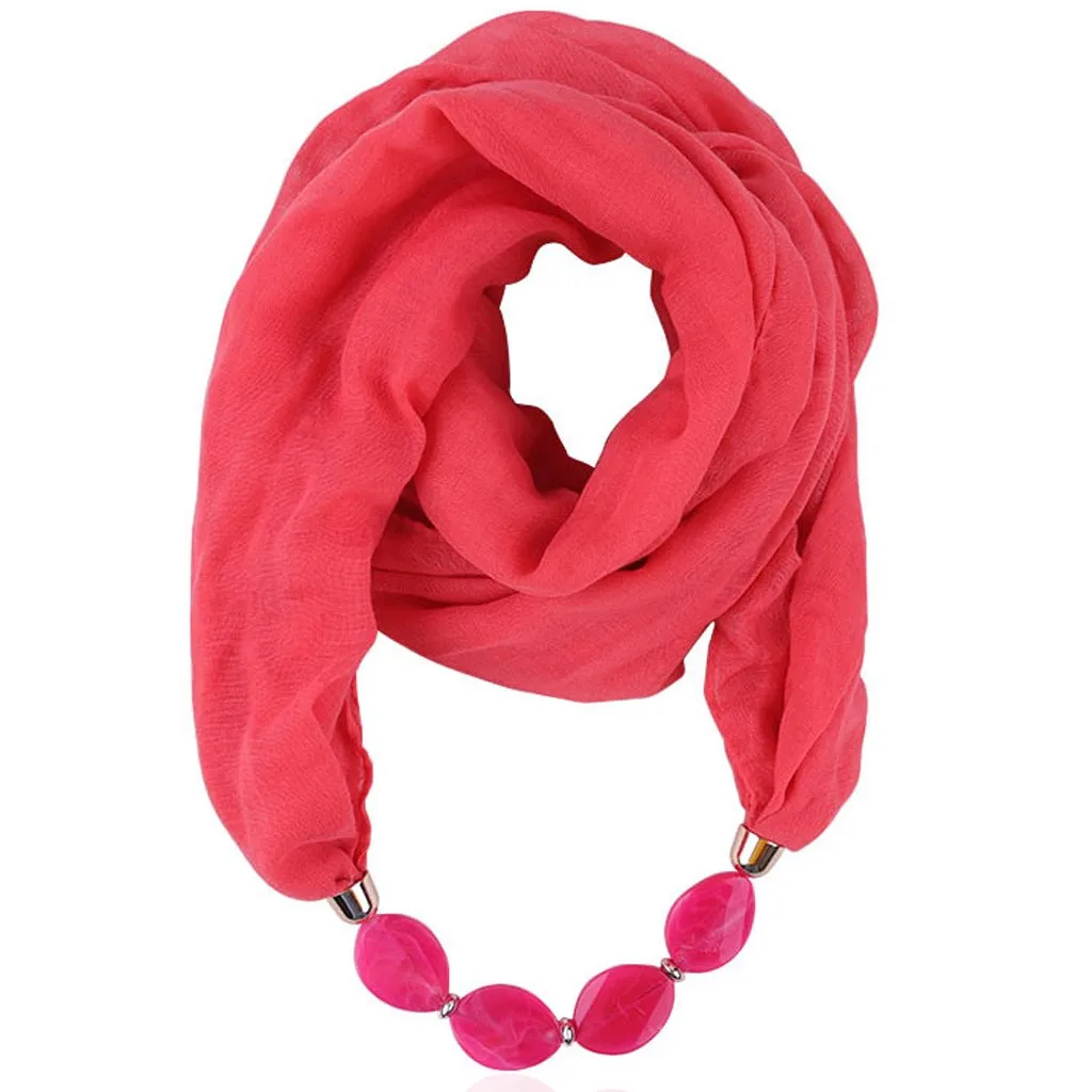 Роскошный шарф, шифоновый шелковый шарф, Осенний женский зимний головной платок, женский шарф, элегантное ожерелье на цепочке, шарфы, шарфы для женщин - Цвет: Арбузно-красный