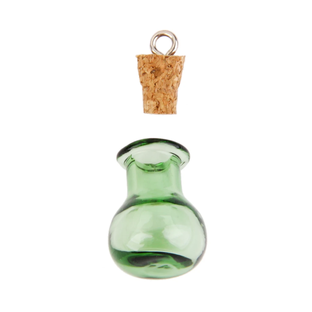 10 Glass Cork Flat Base Jars Vial Wishing Bottle w/ Loop DIY Pendants Green Fashion Lucky Decorations