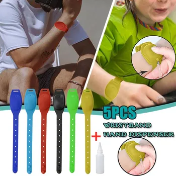 

#40 5pcs Portable Wristband Soap Dispenser For Outdoor Travel Wearable Mini Liquid Soap Box Silicone Hand Lotion Bracelet