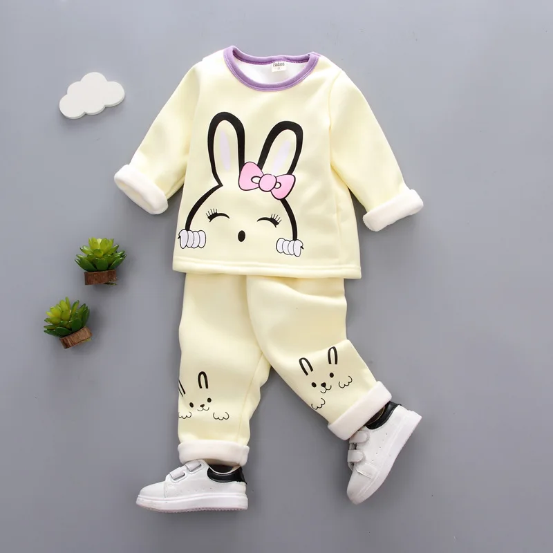 XS067-Yellow Одежда для маленьких девочек; зимняя теплая одежда для малышей; комплект одежды для маленьких мальчиков; детская одежда из двух предметов; детский спортивный костюм; одежда для малышей - Цвет: XS067-Yellow