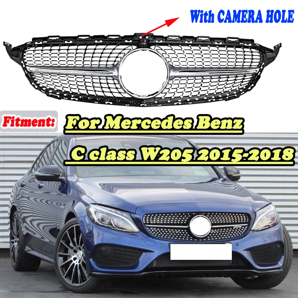 

GT Diamond Style Front Bumper Sport Grilles Grill Cover For Mercedes Benz C Class W205 2015 2016 2017 2018 C200 C250 C300 C350