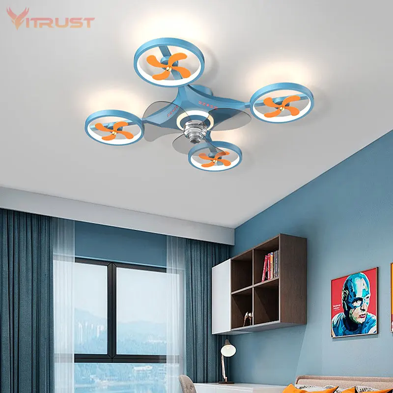 Ventilador de teto com luz LED para quarto de criança, helicóptero  decorativo interno 744759703682