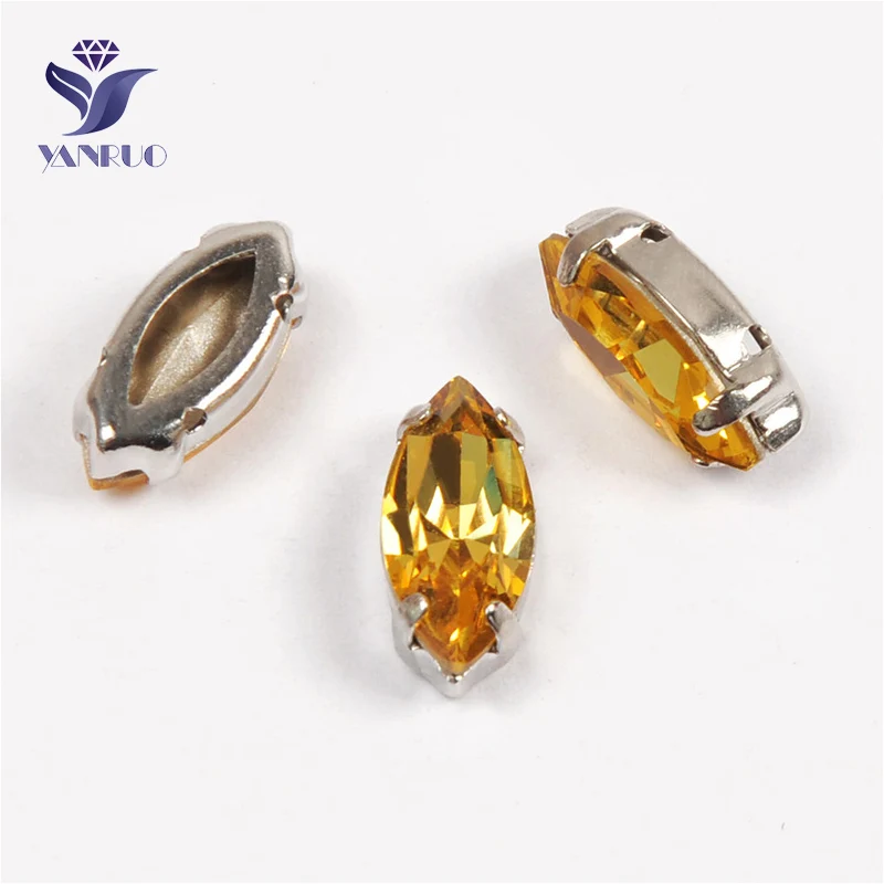 Yanruo 4200 все размеры светлый топаз Navette DIY Strass удлиненный кристалл аппликация пришить Стразы для ювелирных изделий Ремесла - Цвет: With Silver Claw