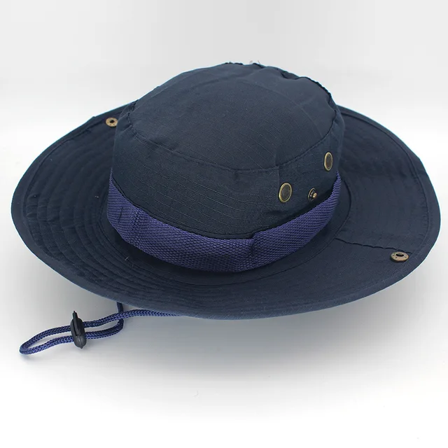 Bucket Hat Safari Boonie Hat Navy Blue Men's Panama Fishing Cotton Outdoor Unisex Women Summer Hunting Bob Sun Fisherman Hats 1