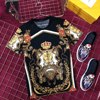 

AELESEEN 2020 Flower Print Crown Fashion T shirt Casual Long Sleeve T-shirt Women And Men Streetwear Tops Plus Size Loose Tees