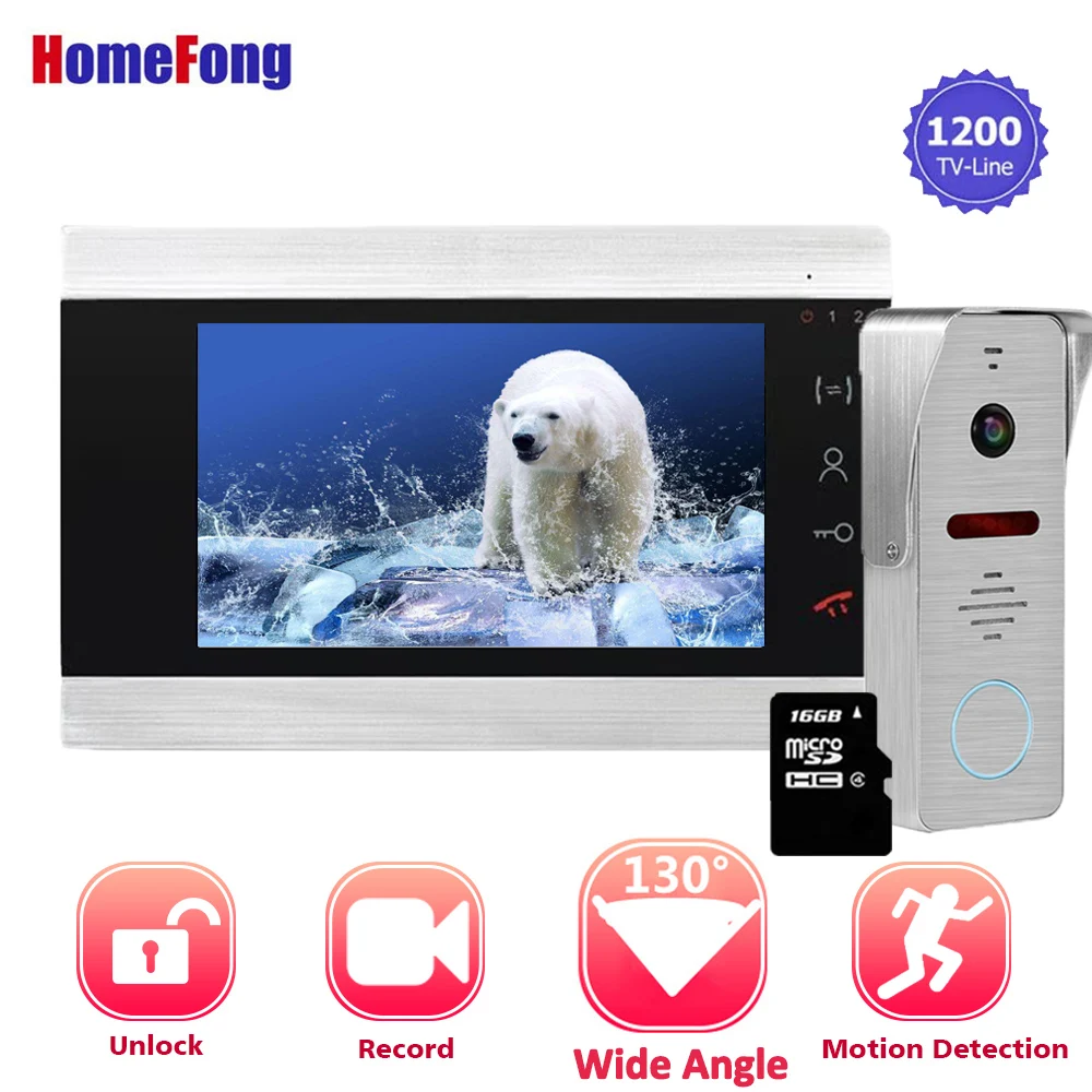 【Upgraded】 homefong 130 градусов видео дверной звонок Домофон 1200TVL водонепроницаемый 2,3 мм объектив запись домашняя система внутренней связи - Цвет: With 16GB SD Card