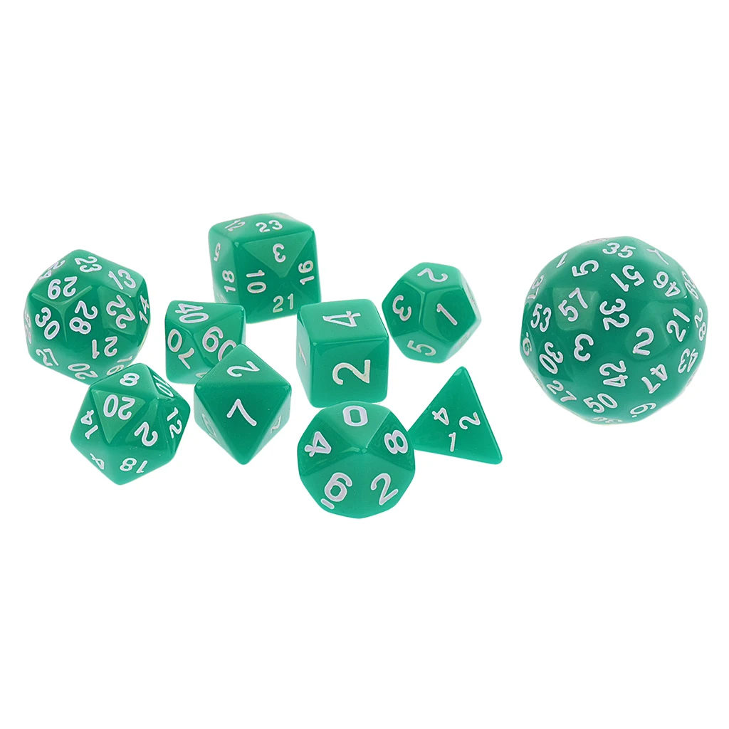 Green Набор из 10 кубиков Set-D4, D6, D8, D10, D12, D20, D24, D30, D60 акриловые кубик для настольной игры вечерние игральные кости - Цвет: Green