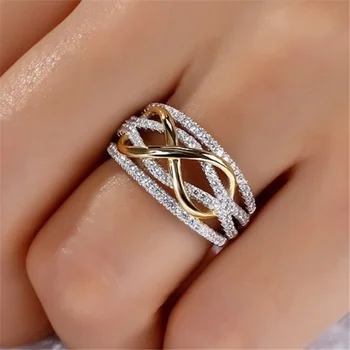 

Fashion Infinity Love Rings Rose Gold Heart Rings For Women Two-tone Wedding Cubic Zircon CZ Crystal Rings