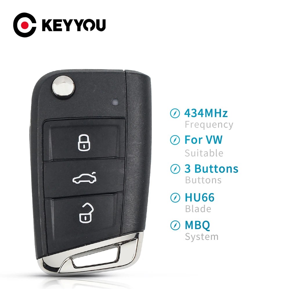 KEYYOU SMART FLIP REMOTE CAR KEY FOR VW SKODA MQB VII GOLF MK7 2017 TOURAN POLO TIGUAN HALF 5G6959752AB 434MHZ WITH ID48 CHIP