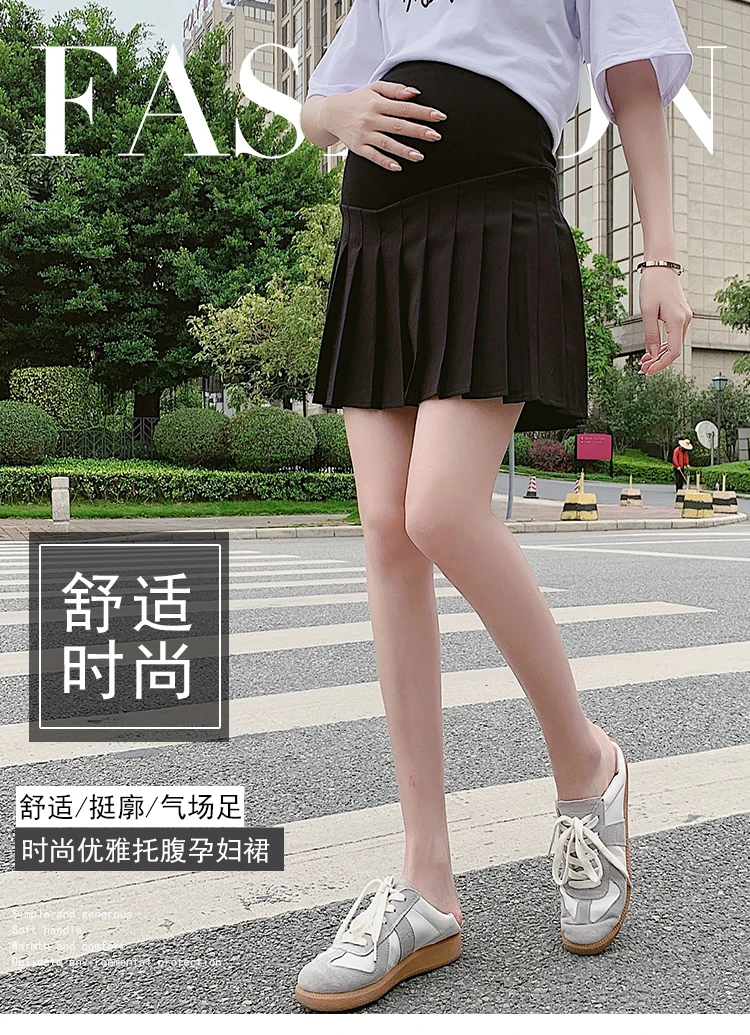 Falda de maternidad para embarazadas, ropa de estilo Preppy, de cintura alta, elegante, con de verano|Faldas| - AliExpress