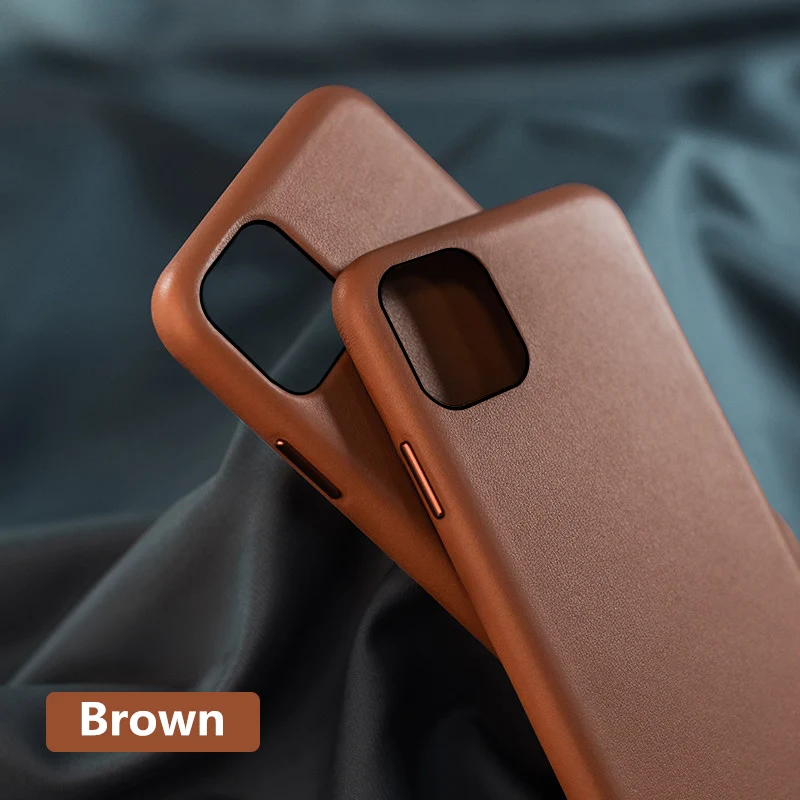 Чехол из натуральной кожи для iPhone 11, чехол из натуральной кожи, роскошная задняя крышка для телефона для iPhone 11 Pro Max X XR XS 6S 7 8 Plus - Цвет: Коричневый