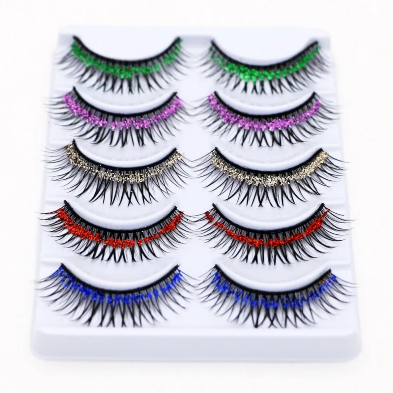 

Glitter Thick 5 Pair False Eyelashes Personality Halloween Party Face Makeup Box Eye Lashes Maquiagem Stage Performance Color