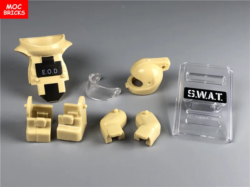 Распродажа комплектов детской кубики Moc взрывной костюм с Trans прозрачный SWAT щит армия, солдатики оружие DIY строительные блоки, игрушки для детей, подарки