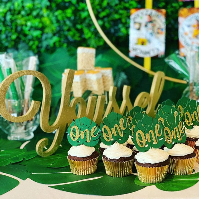 10pcs 1st Birthday Cake Toppers Cupcake Topper Jungle Wild One Kids 1 Year First Birthday Party DIY Decoration Baby Shower