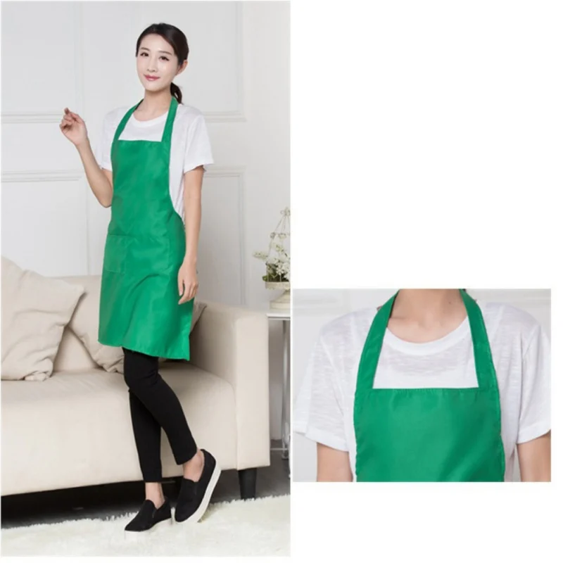 Solid Color Polyester Aprons for Women with Pockets Waterproof Dustproof Kitchen Aprons Dish Washing Grooming Chef Aprons.