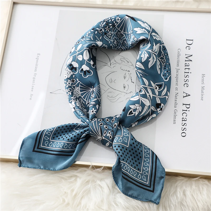 FJ188-Blue Дизайнерский Шелковый квадратный шейный шарф для женщин, роскошные платки с принтом, Женская бандана, аксессуары для волос, шейный платок - Цвет: FJ188-Blue