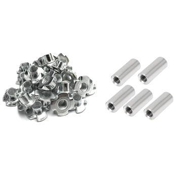 

5pcs Round Connector Nuts Round Rod Stud Threaded Insert & 50Pcs M8 Metal Captive T Nuts Pronged Tee Blind