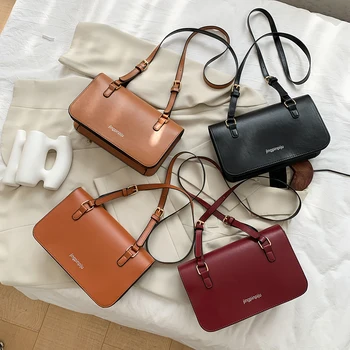 

Fashion Retro Women Shoulder Handbags Flap PU Leather Casual Crossbody Bags Travel Solid Simple Style Messenger Bags For Ladies