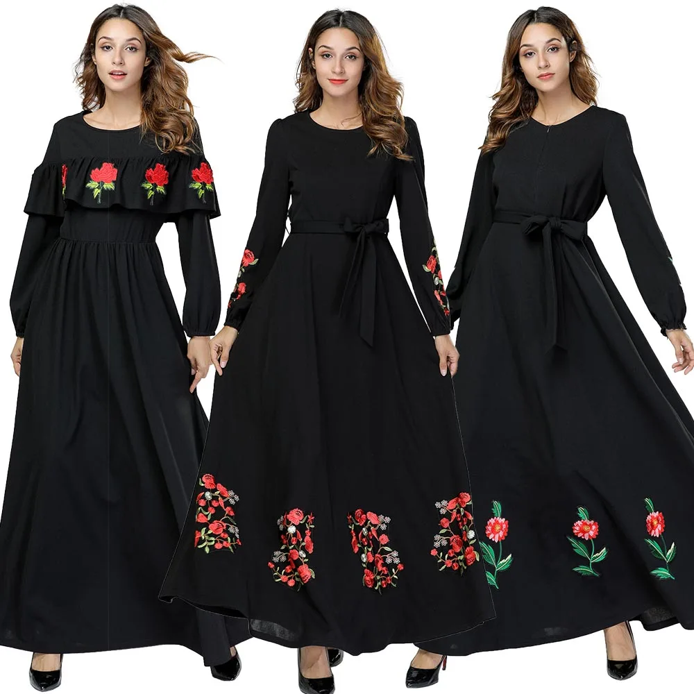 BNSQ весенне-осеннее длинное платье с вышивкой спереди, на молнии, мусульманское грудное вскармливание, большие рукава, молятся, пакистанский кафтан Рамадан