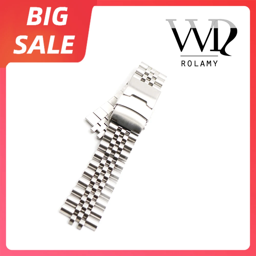 

Rolamy 20 22mm Silver 316L Steel Watch Band VINTAGE Jubilee Bracelet Clasp Hollow Curved End Solid Screw Links For Rolex Seiko