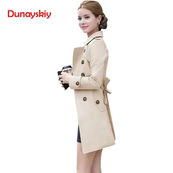 

1PC Trench Coat For Women Double Breasted Slim Fit Long Spring Coat Casaco Feminino Abrigos Mujer Autumn Outerwear