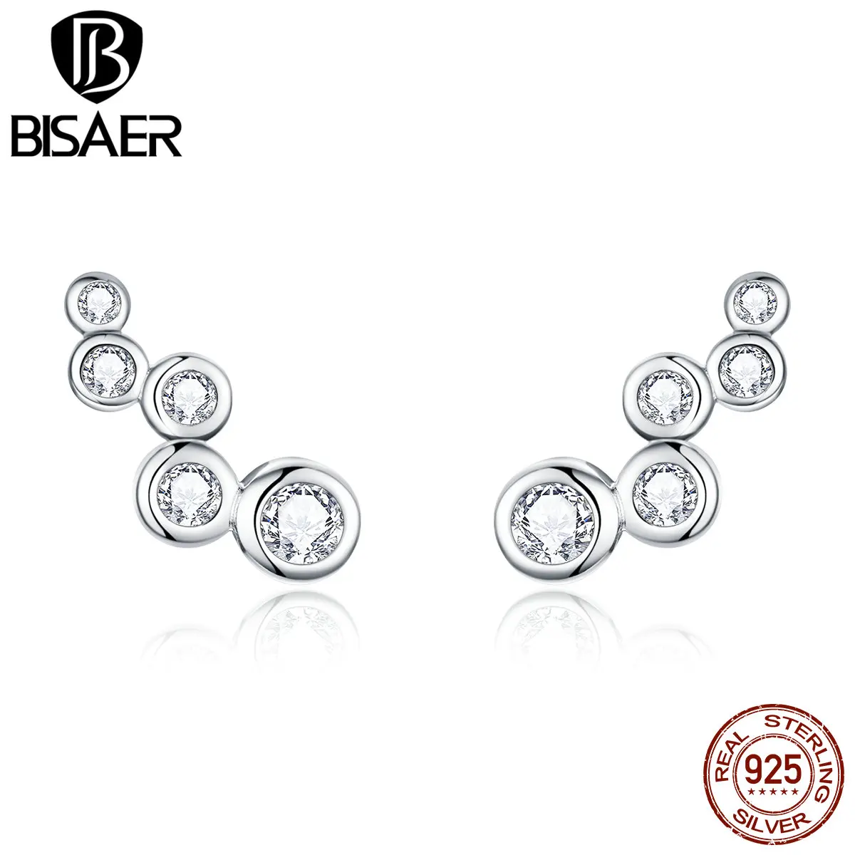 Stackable серьги BISAER из стерлингового серебра 925 пробы круглые женские серебряные
