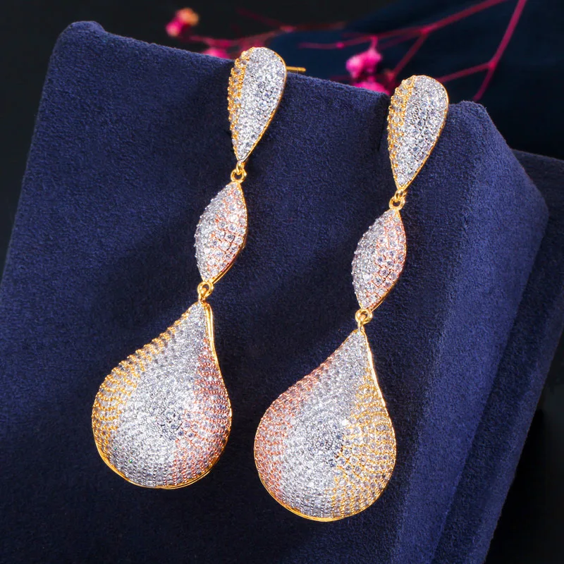 European And American Micro-Inlaid Zircon Irregular Long Earrings For Women